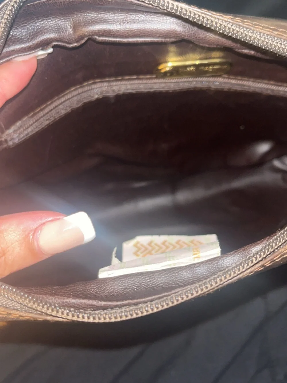 Valentino Brown Patterned Messenger Bag with Tan Stripe